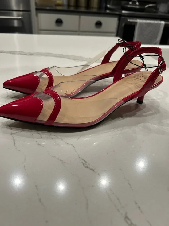 a new day Red Patent Pointed Toe Slingback Heels with Clear Panels - Picture 2 of 6
